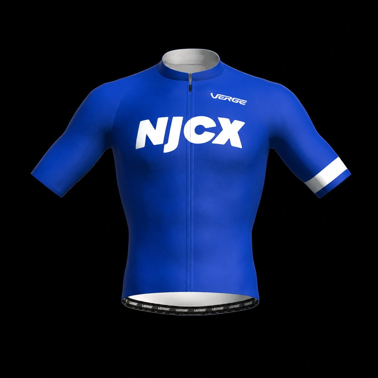 NJCX anniversary blue replica jersey with white logos and sleeve band