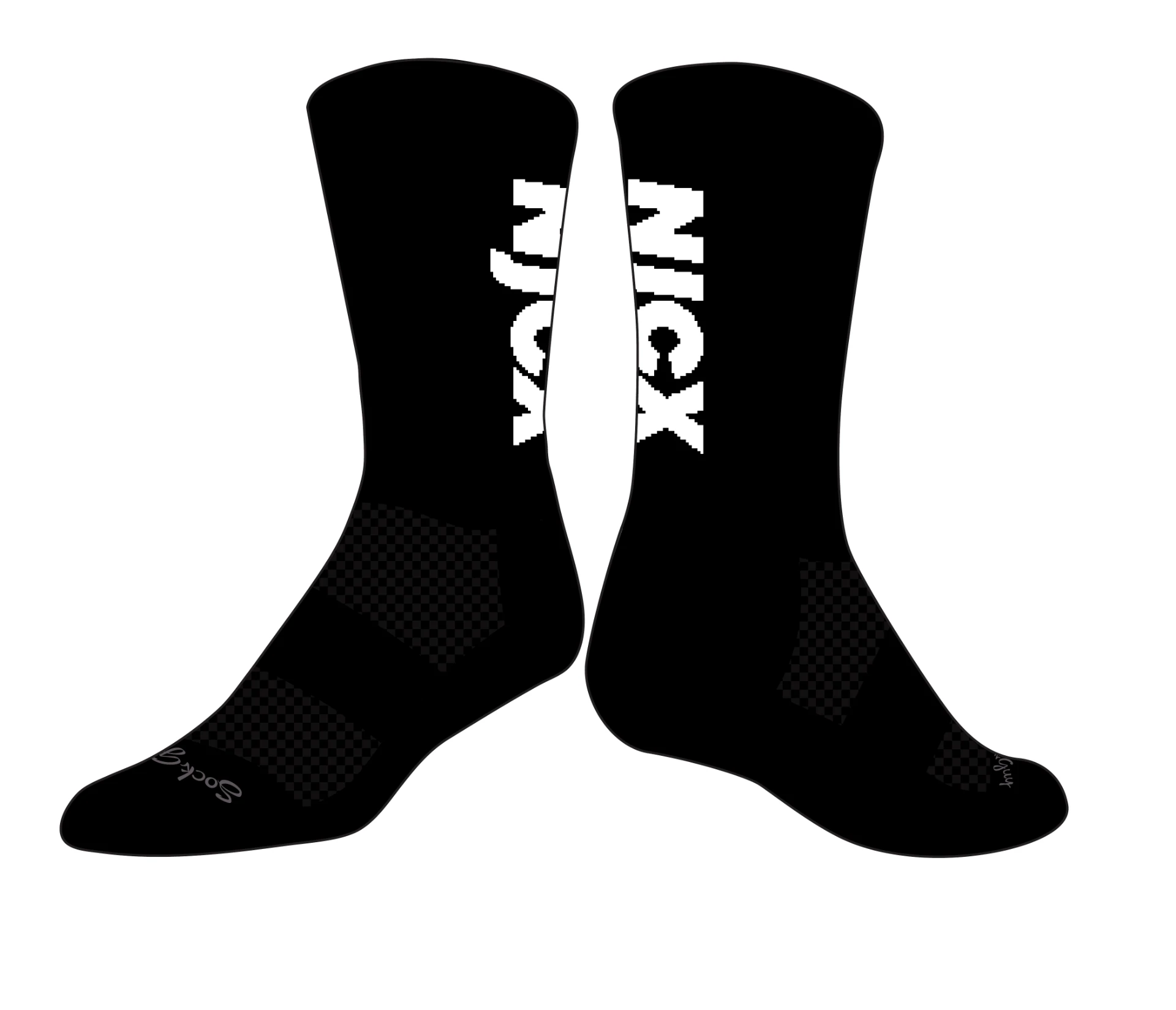 NJCX black cycling socks with white logo on the cuff